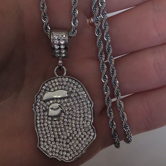 Silver Bape Pendant & Chain - Picture 2 of 6